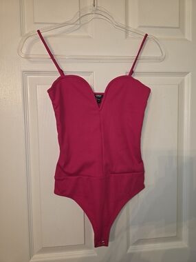 Express Hot Pink Ribbed One-Piece Bodysuit